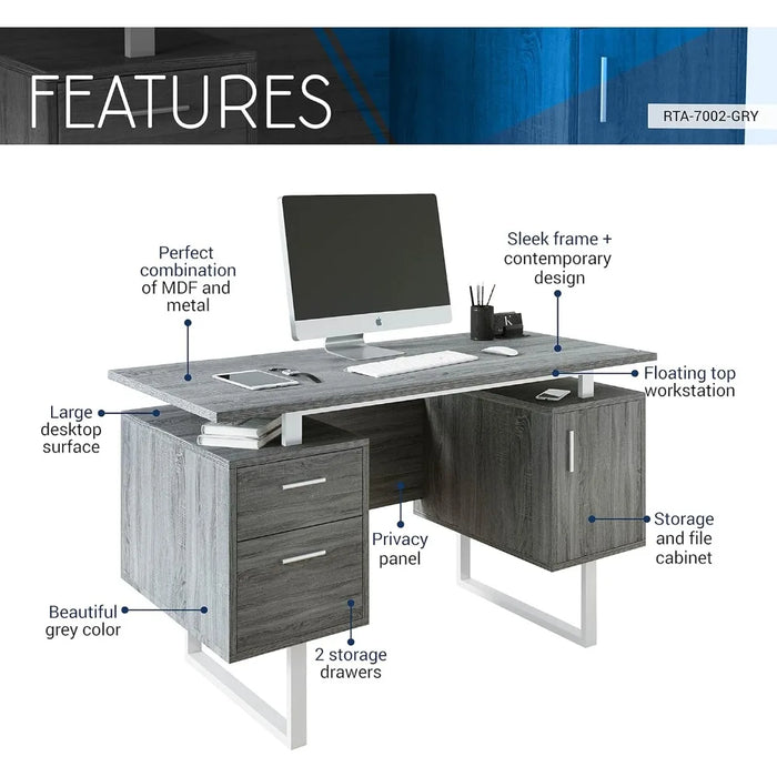 Modern Office Desk With Storage Gray Freight Free Reading Computer Furniture