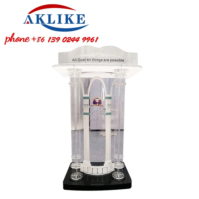2024 Modern Pulpit Design Acrylic Lectern With Speaker Clear Plastic Pulpit Bible Top Table Outdoor Wedding Lectern