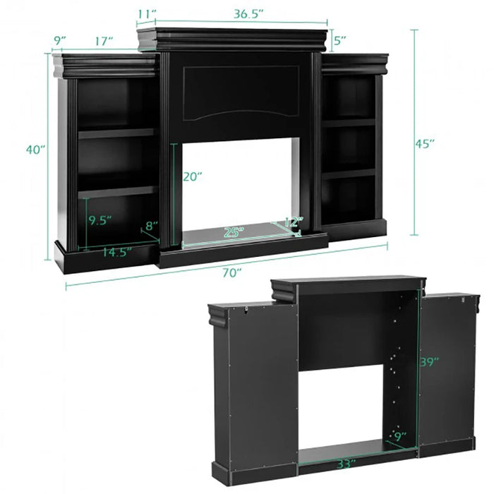 70 Inch Modern Fireplace Media Entertainment Center Sturdy MDF Large Storage Bookcase Multipurpose 2-in-1 Classic TV Stands