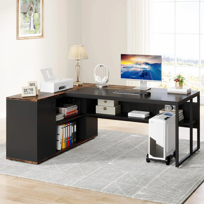 Tribesigns 71 inch Executive Desk, L Shaped Desk with Cabinet Storage, Executive Office Desk with Shelves, Business Furniture De