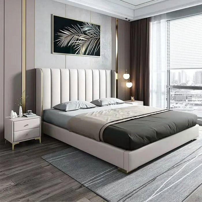 American Light Luxury Leather Art Bed Modern 1.8m 1.5m Simple Wedding Bed Crown Prince Bed Italian Minimalist Master Bedding Dou