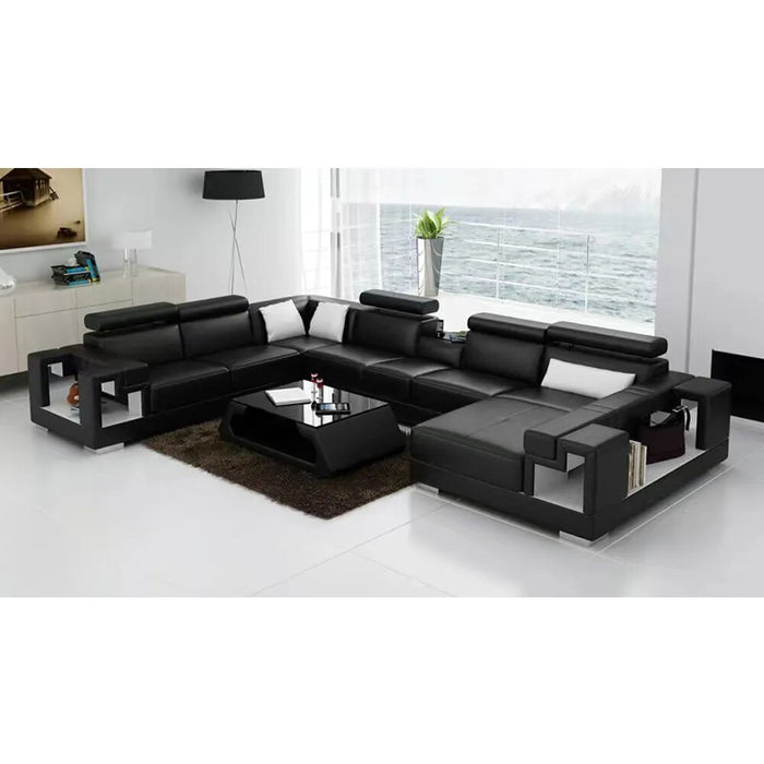 Linlamlim Italian Genuine Leather Sectional Sofa Futuristic Furniture U Shape Couch Living Room Big Sofas Set with Coffee Table
