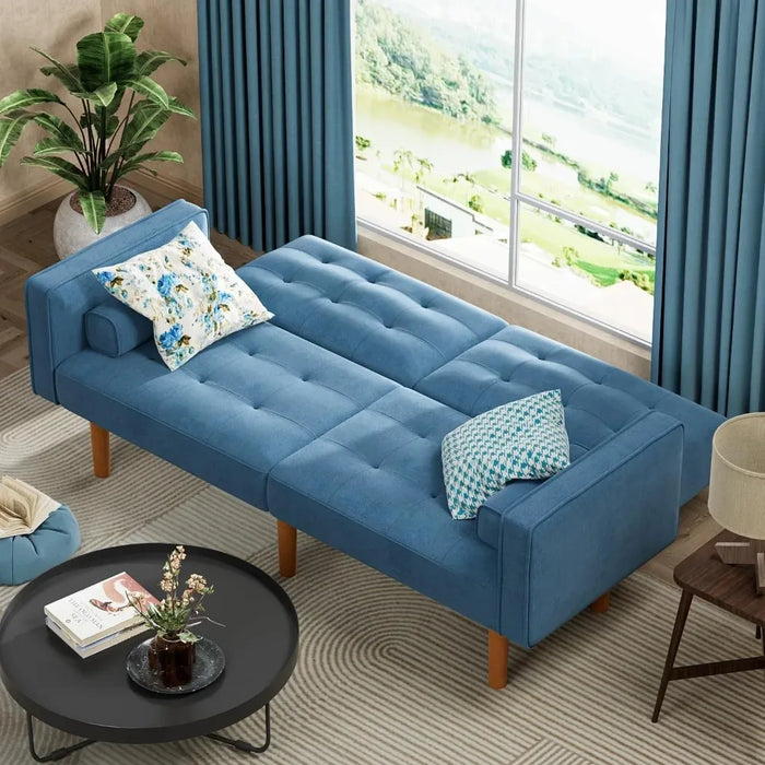 Living room sofa convertible combination futon sofa bed puff furniture fabric comfort home furniture, sea blue