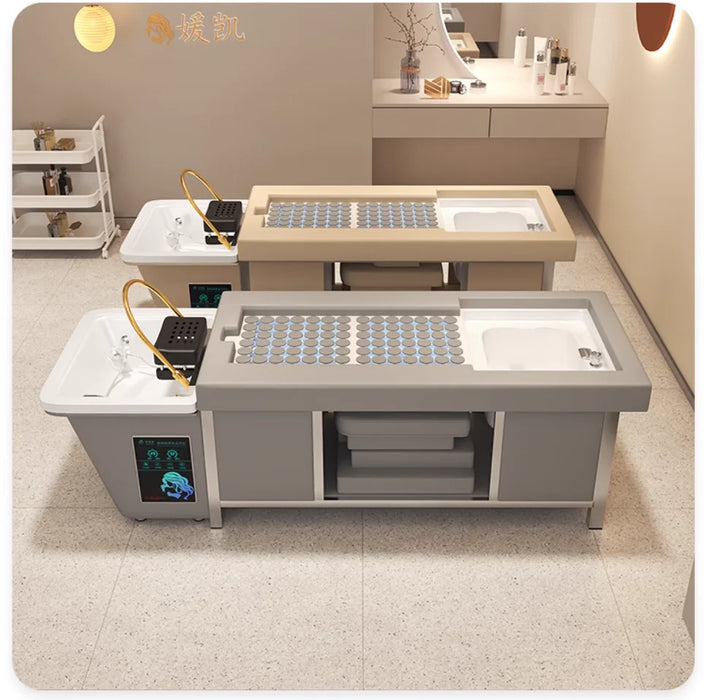 Moxibustion foot bath one Thai shampoo bed intelligent constant temperature water cycle fumigation head treatment bed