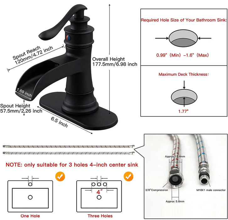 Bathroom Faucet Matte Waterfall Sink Farmhouse Bath Vanity Single Hole Faucets One Handle Basin Antique centerset Restroom