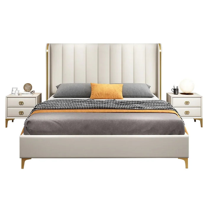 American Light Luxury Leather Art Bed Modern 1.8m 1.5m Simple Wedding Bed Crown Prince Bed Italian Minimalist Master Bedding Dou