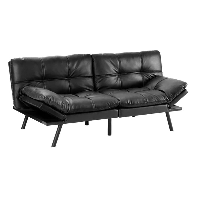 Sweetcrispy Sofa Bed Couch,Convertible Full Size Sofa, Adjustable Backrest and Armrests,Leather,Black,Brown