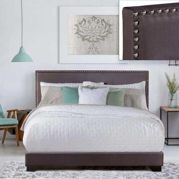 Willow Nailhead Trim Upholstered Full Bed, Charcoal  Furniture Bedroom  Platform Bed  Bedroom Set