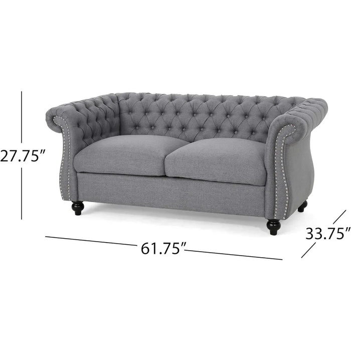 2023 New Traditional Chesterfield Loveseat Sofa, Gray and Dark Brown, 61.75 X 33.75 X 27.75
