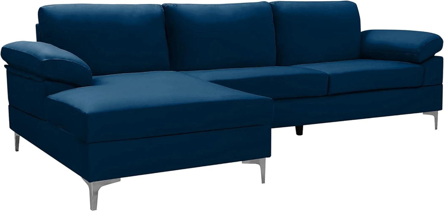 OMGO 103.5" L-Shaped Sectional Sofas Modern Velvet Upholstered Couch Left Chaise Longue Metal Leg Removable Seat and Back Cover