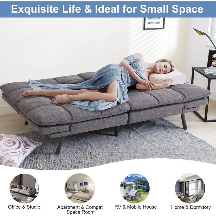 Futon Sofa Bed Memory Foam Futon Sofa Sleeper Couch,Convertible Modern Futon,w/Adjustable Armrests Backrest,Linen Fabric