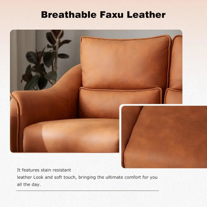 Faux Leather Sofa Couch, Modern 3-Seater Couch for Living Room/Small Space/Bedroom, Comfy Couch with Solid Wooden Frame