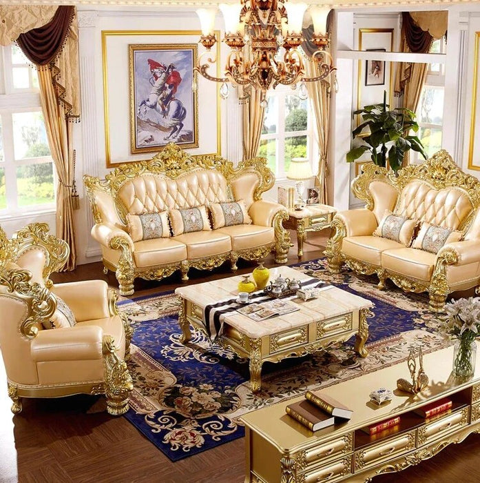 Italian sofa set design 1+2+3 seat living room furniture Gold luxury genuine leather living room sofas
