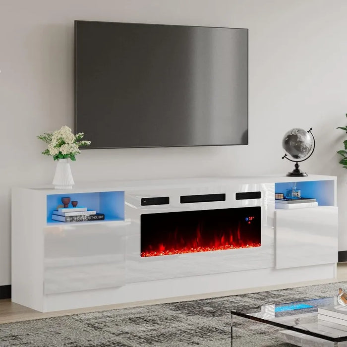 LED Light Entertainment Center 70" Modern Wood Entertainment Stand with Highlight Storage Cabinet for TVs up to 80"