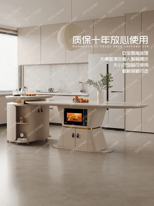 Stone Plate Kitchen Island Dining Table Integrated Retractable White Oval Household Dining Tables and Chairs