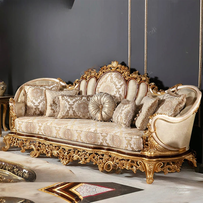 European style solid wood carving combination fabric sofa French style gold foil art sofa Luxury furniture customization