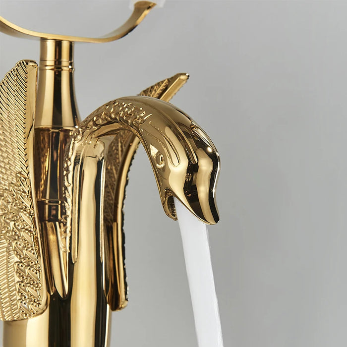 Bathroom Wall Mounted Bathtub Faucet Gold Swan Crystal Handle Bath Chrome Shower  Hot Cold Water Mixer Tap