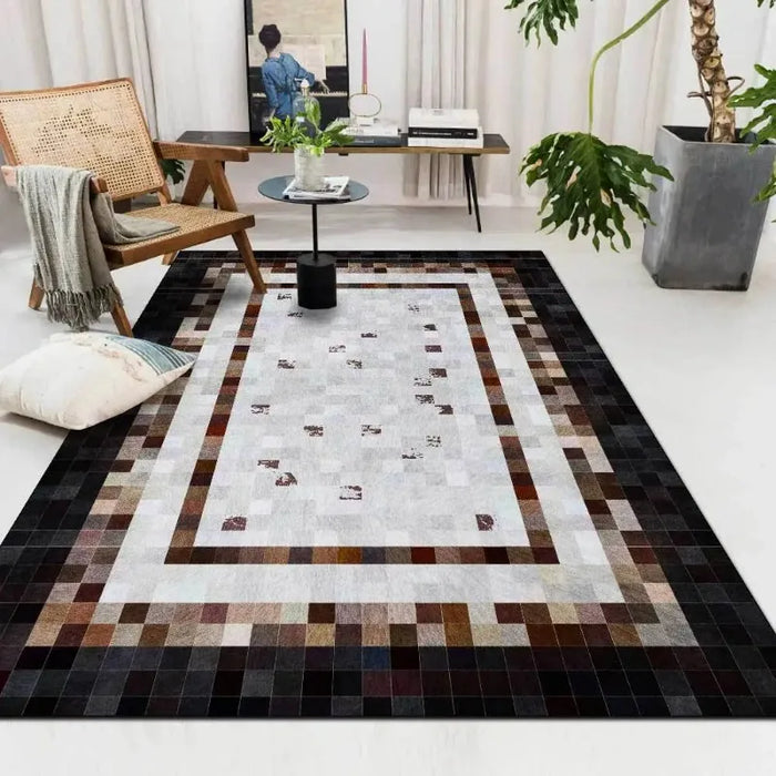 200*300cm fashion modern imitation leather pattern square frame brown black living room bedroom bedside carpet floor mat