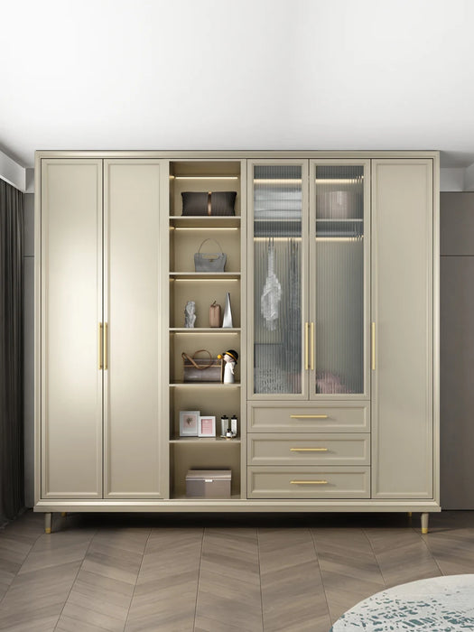 Modern minimalist wardrobe integrated storage household bedroom American luxury solid wood wardrobe