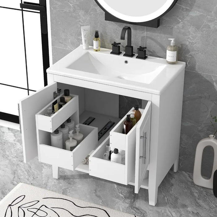 Combination Under Counter Sink Washbasin for the Bathroom Furniture 30" Bathroom Vanity With Single Sink Solid Wood Frame Sinks