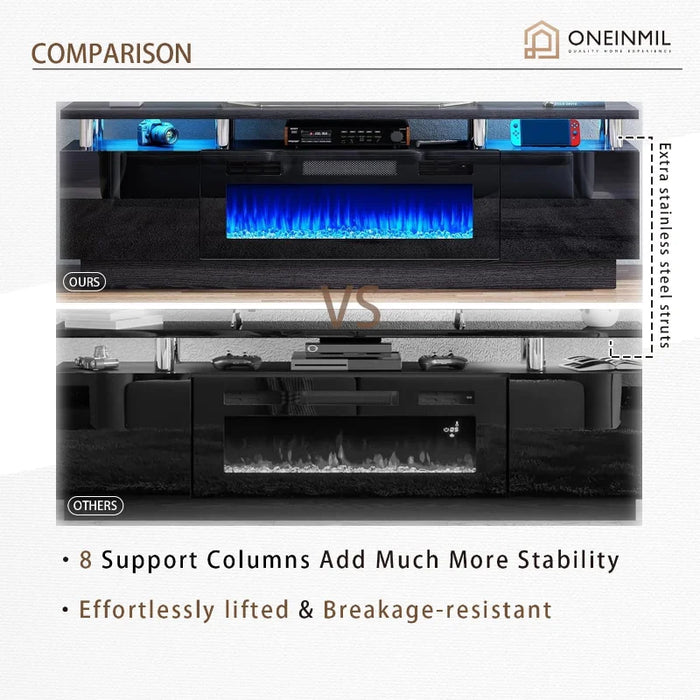 oneinmil Fireplace TV Stand with 36" Electric Fireplace,LED Light Entertainment Center,2 Tier  Console  for s Up to 80"