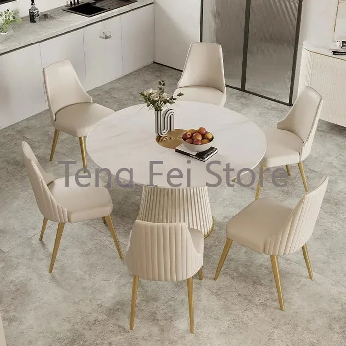 High Grade Rock Slab Round Dining Table Household Chair Luxury Combination Minimalist Apartment Table A Manger Furniture WK