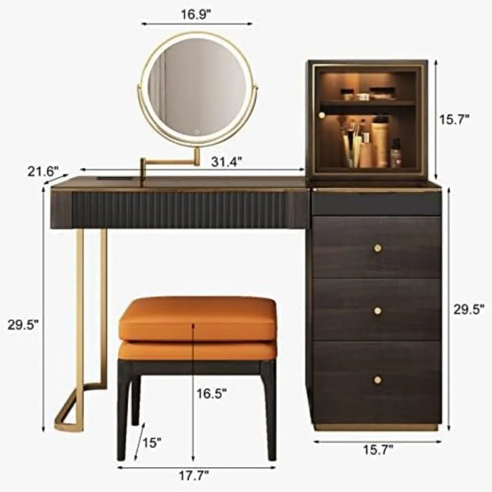 Premium Makeup Vanity Table with Stool,Dressing Table,LED Lighted Mirror,5 Drawers, Side Cabinet,Vanity Desk,Dresser Desk