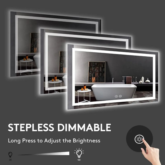 Mirror For Bathroom With Front And Backlit Lighted For Wall With Anti Fog, Stepless Dimmable, Memory Function Mirror