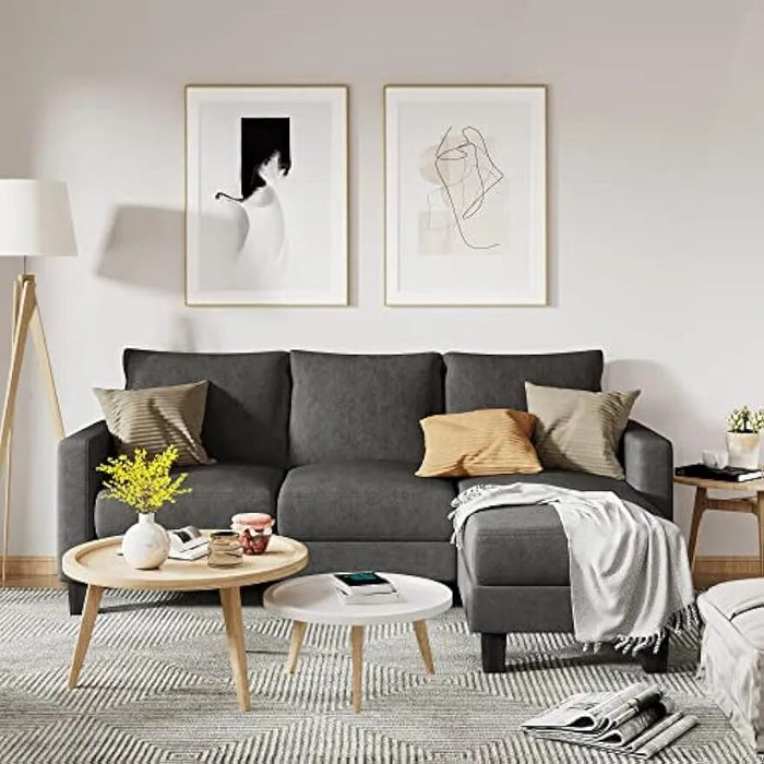YESHOMY Convertible Sectional 3 L-Shaped Couch Soft Seat with Modern Linen Fabric, Small Space Sofas for Living Room
