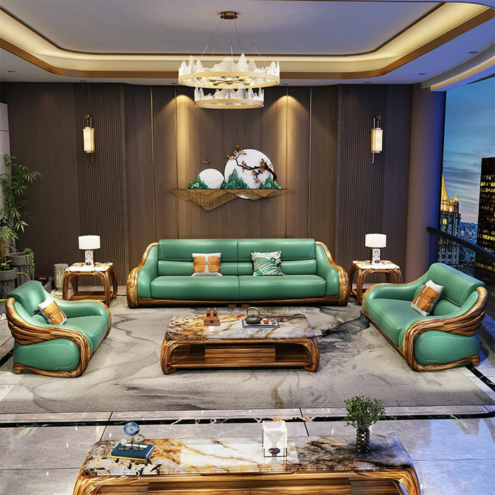 Ugyen Wood Combination Living Room Solid-Wood Leather Sofa First Layer Cowhide New Chinese Sofa