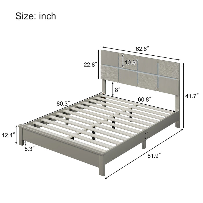 Champagne Silver Platform Bed Solid Rubber Wood Frame and Legs, Queen Size