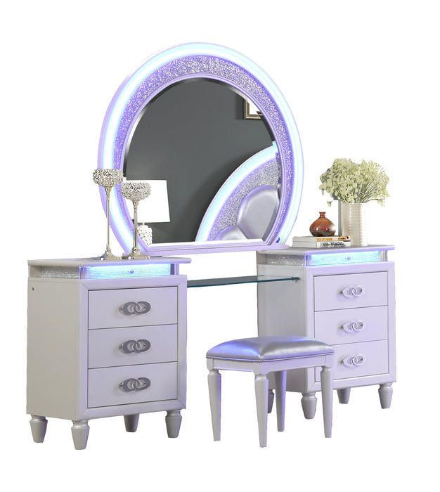 Perla King 5-N Pc Vanity LED Bedroom Set Made with Wood in Milky White