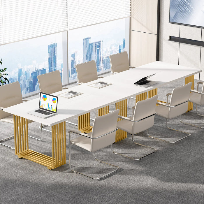 Tribesigns 70.9" Modern Office Desk, Wooden Computer Desk, White Executive Desk with Gold Metal Legs, Small Conference Table