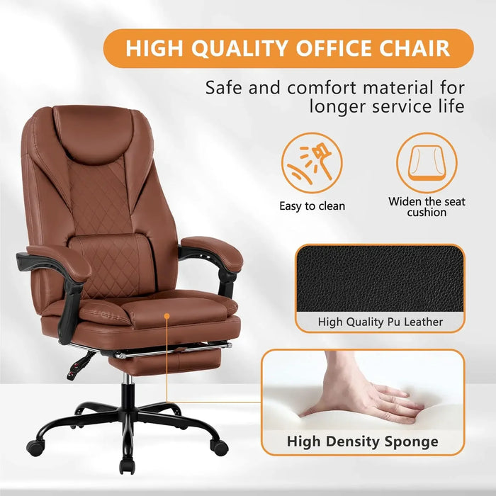 Big and Tall with Foot Rest Reclining Leather High Back Home Office Desk Chair with Lumbar Support