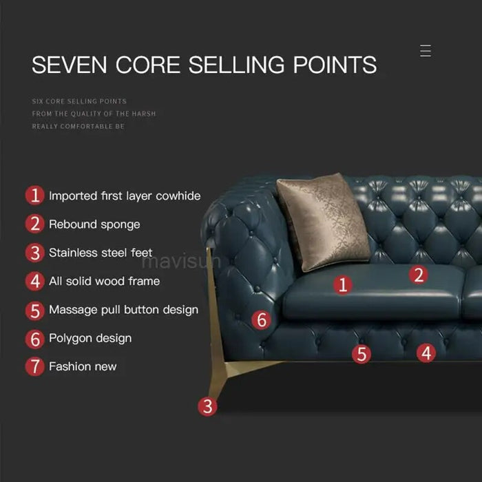 Nordic Living Room Real Genuine Leather Chesterfield Sofas Large Villa Nordic Recliner Sofa Set Household Mueble Salon Furniture