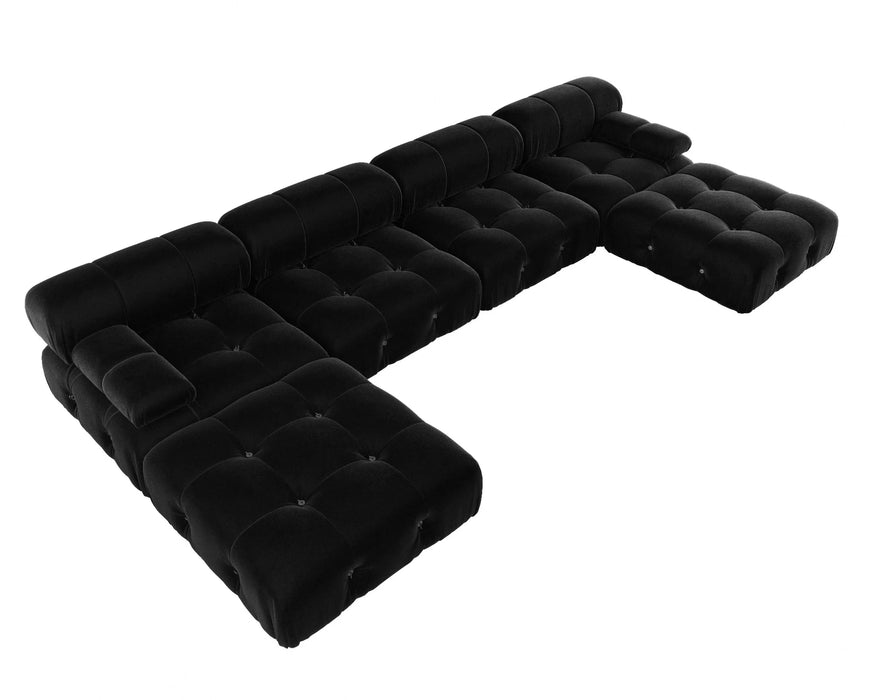Minimalist Sectional Sofa for Living Room Black Velvet Modular Couches with Ottomans 138 inch U Shaped Couch 6 Seater Sofa Sets