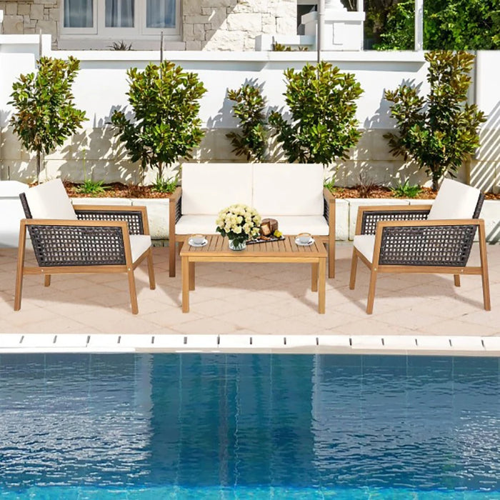 4 Pieces Patio Rattan Furniture Set with Removable Cushions Outdoor Garden Patio Coffee Table and Chair Outdoor Furniture Set