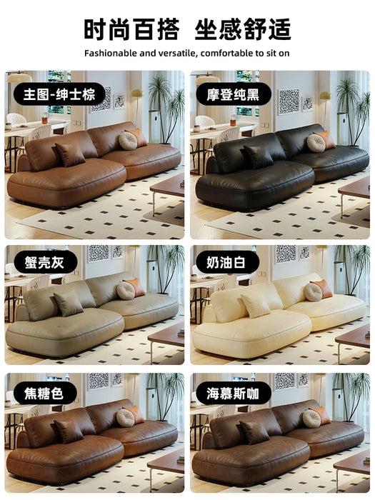 Straight Row Living Room Small Apartment Modern Simple First Layer Cowhide Creative Sofa