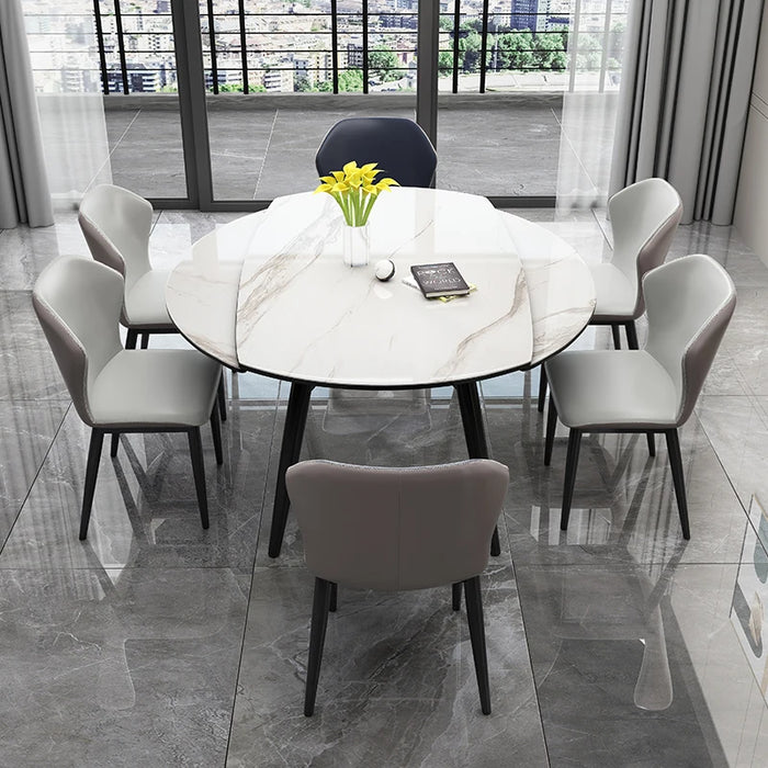 Rock slab dining table household light luxury rotating rectangular minimalist round dining table and chair set