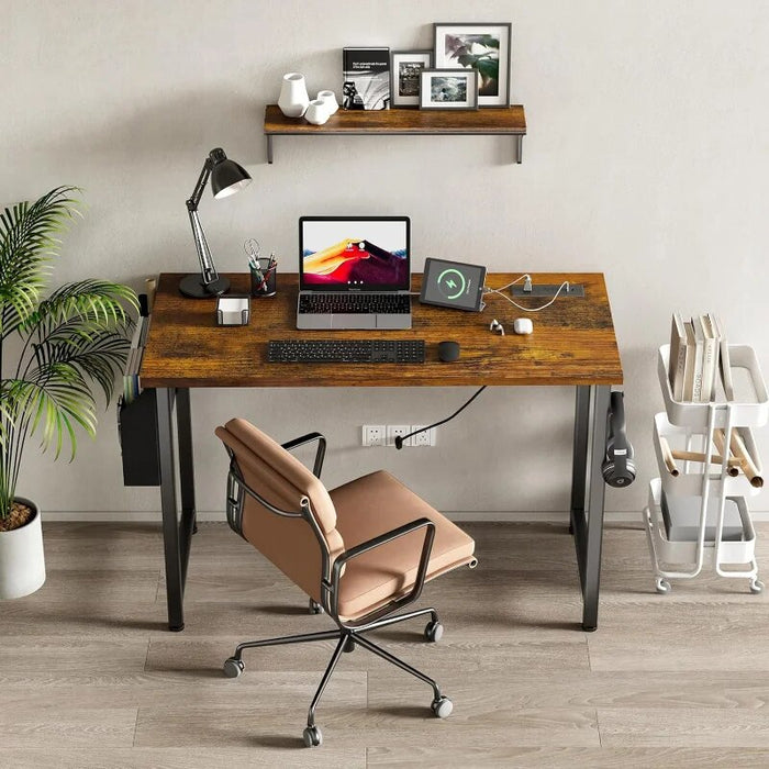 40 inch Computer Desk with Power Outlet, 39 inch Teen Study Table Home Office Work Writing Desk with Charging