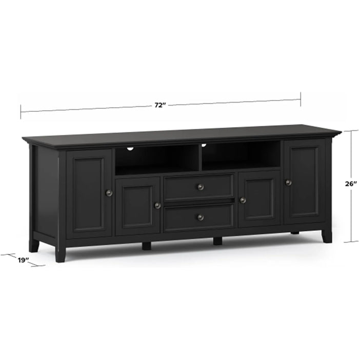 SOLID WOOD 72 In Wide Transitional TV Media Stand in Black For TVs up to 80 Inches, For The Living Room and Entertainment Center