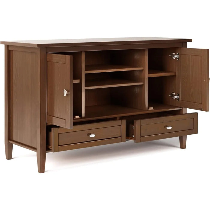SOLID WOOD 47 Inch Wide Transitional TV Media Stand in Russet Brown for TVs Up to 50 Inches Modern Tv Cabinet Luxury Furniture