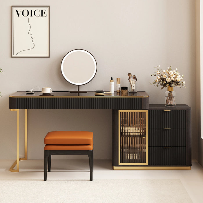 Italian Minimalist Computer Desk and Dressing Table Combo with Mirror, Luxurious and Expandable with Cabinets, Corner Bookshelf