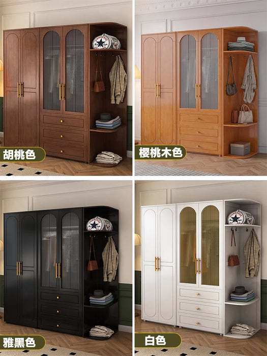 Solid Wood Wardrobe Bedroom and Household Vintage Coat Cabinet