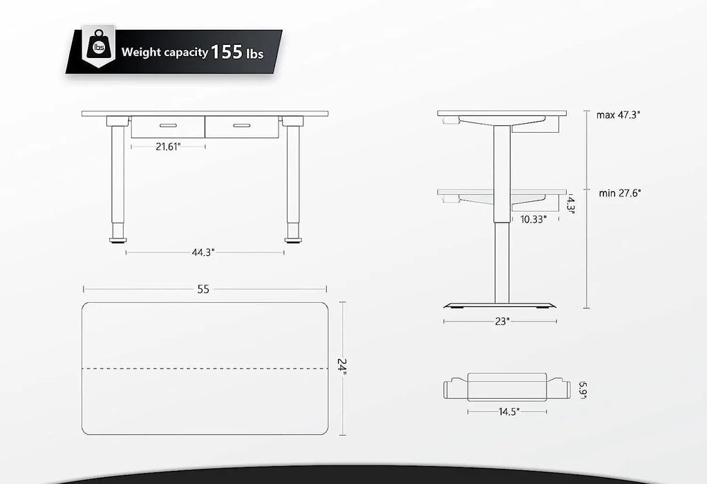 Adjustable Height Electric Standing Desk with Double Drawer, 55 x 24 Inches Stand Up Home Office Desk with Splice Tabletop