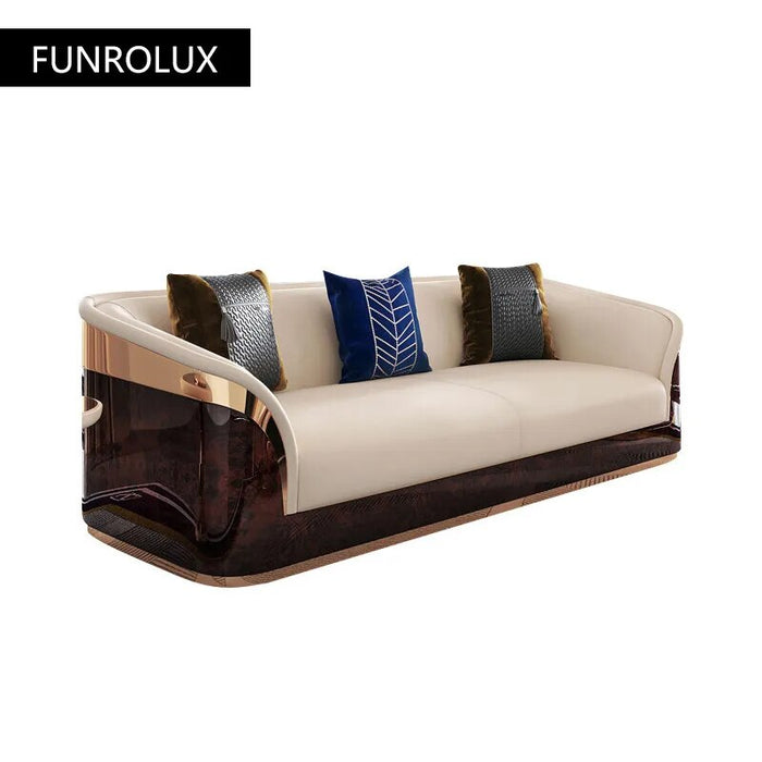Modern Luxury Leather with Wooden Sofa Set, Fashion 2/3/4 Seater Sofa, Leather Couch for Living Room Accept Customzied Color
