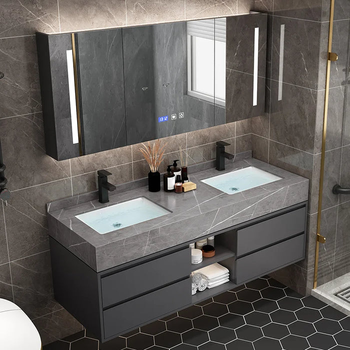 Bathroom Cabinete Modern Full Set Rock Plate Integrated Bathroom Vanities Cabinet Combination Modern Light Luxury Hanging Toilet
