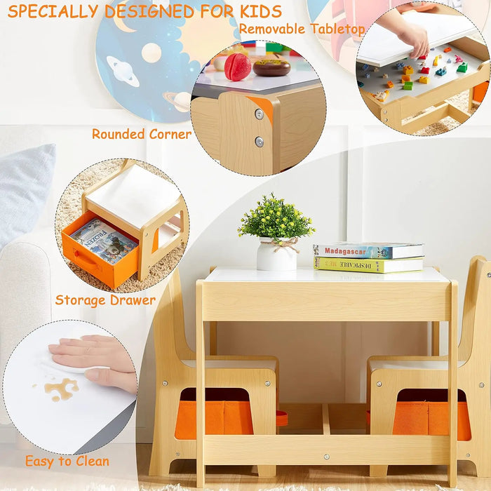 Kids Table and Chair Set,Storage Drawer for Toddlers Drawing,  2 in 1 Detachable Tabletop Table and Chair Set for Home