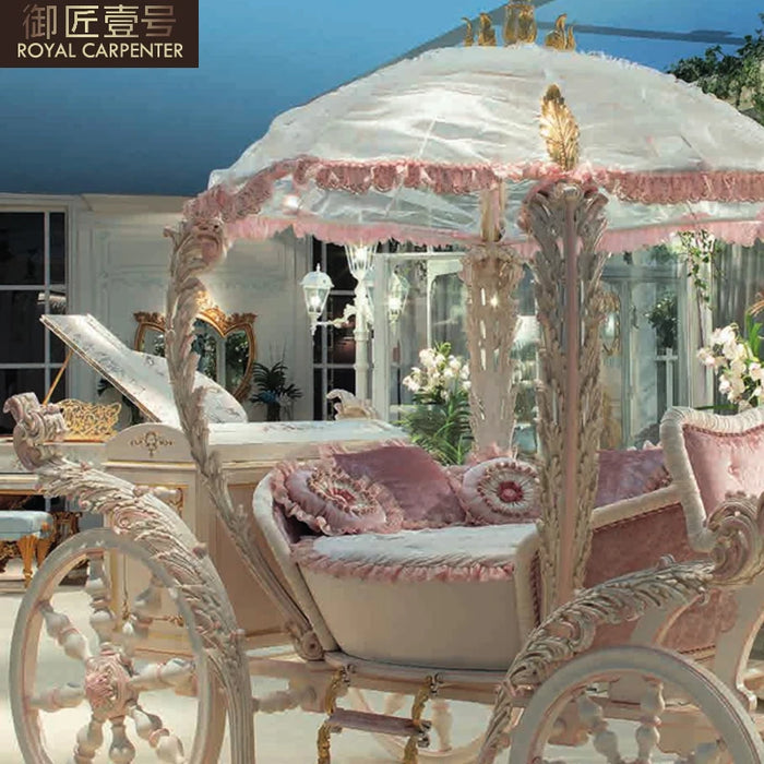 European style solid wood princess bed pink children's bed carriage French cute girl bed customization