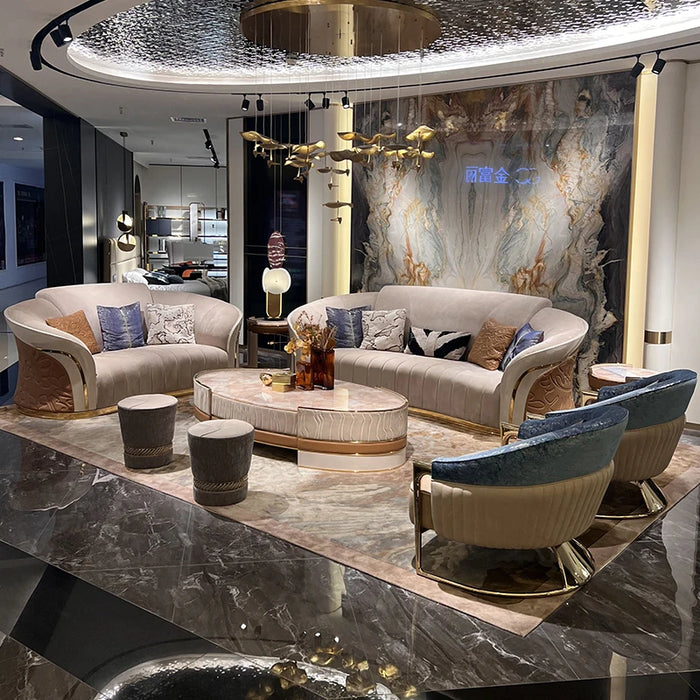 Designer furniture customized Italian light luxury high-end villa large four-seat leather sofa combination